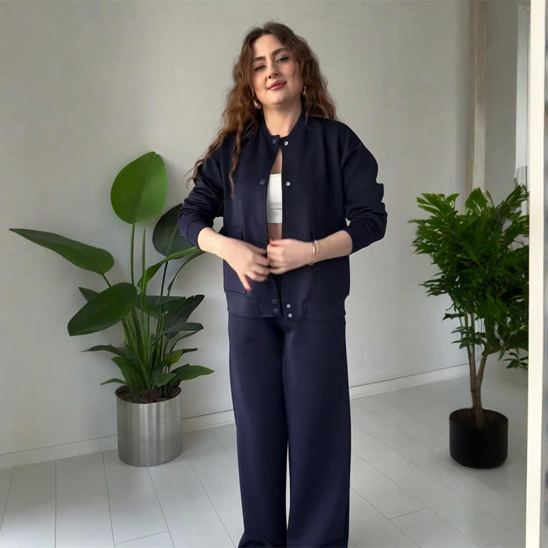 Women’s Casual Button-Down Sweatsuits with Pockets