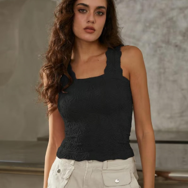 ๐50% OFF!๐๐ธ Women's Wide Strap Square Neck Short Flower Sports Tank Top โ Comfort Meets Style! โจ