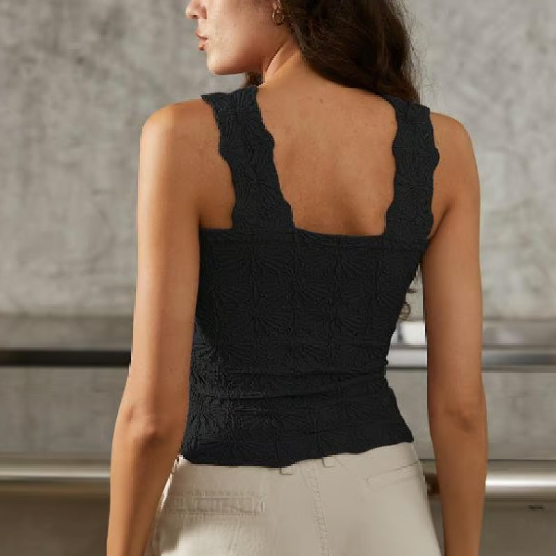 ๐50% OFF!๐๐ธ Women's Wide Strap Square Neck Short Flower Sports Tank Top โ Comfort Meets Style! โจ