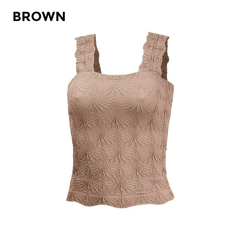 ๐50% OFF!๐๐ธ Women's Wide Strap Square Neck Short Flower Sports Tank Top โ Comfort Meets Style! โจ