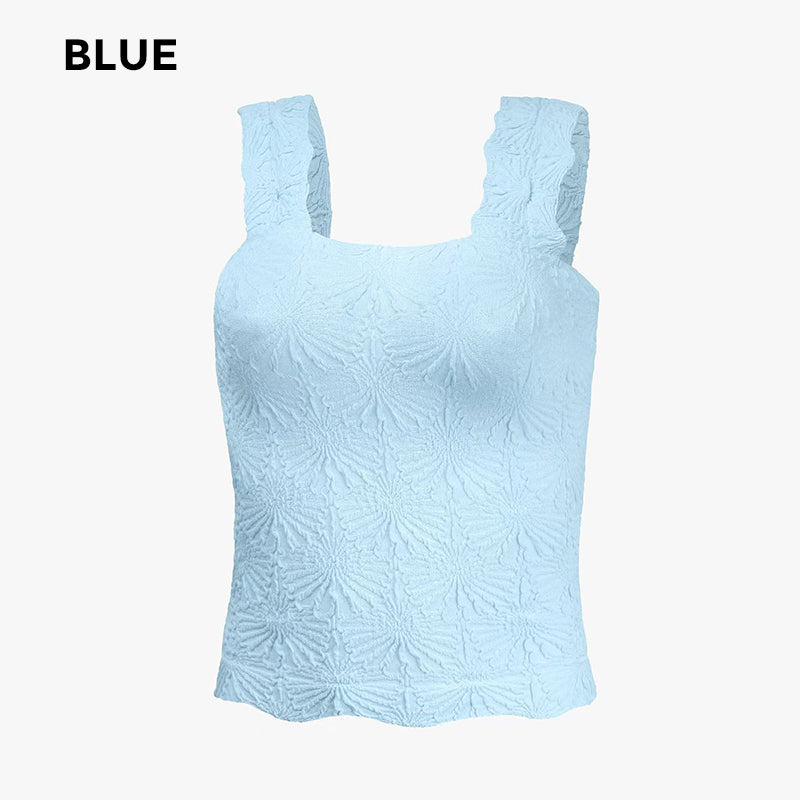 ๐50% OFF!๐๐ธ Women's Wide Strap Square Neck Short Flower Sports Tank Top โ Comfort Meets Style! โจ