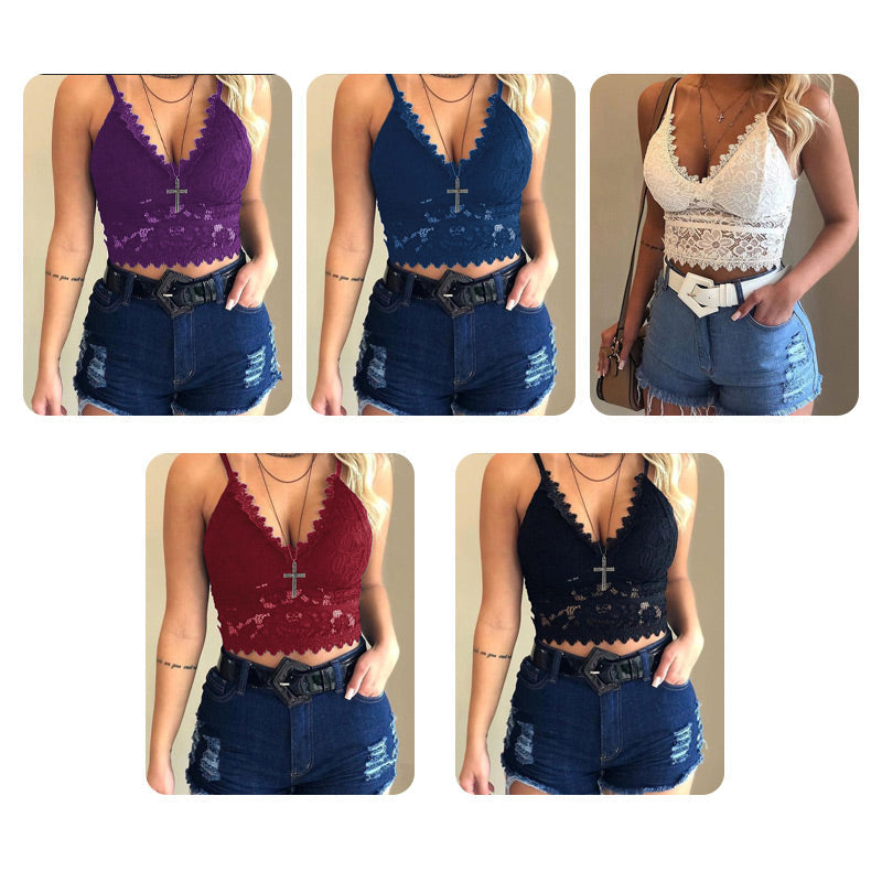 Women Floral Lace Lace Longline Bra Crop Top