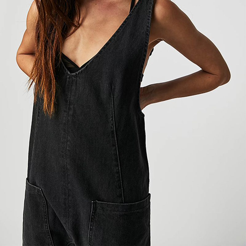 Women's Casual V-Neck Long Denim Overalls