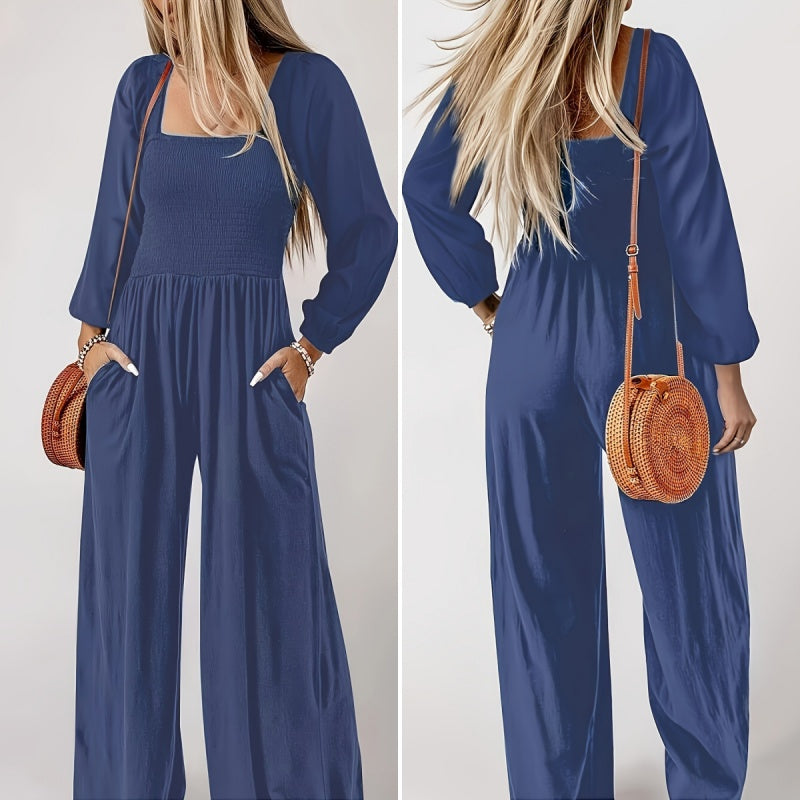 Women's Casual Long Sleeve Wide Leg Pants Jumpsuit