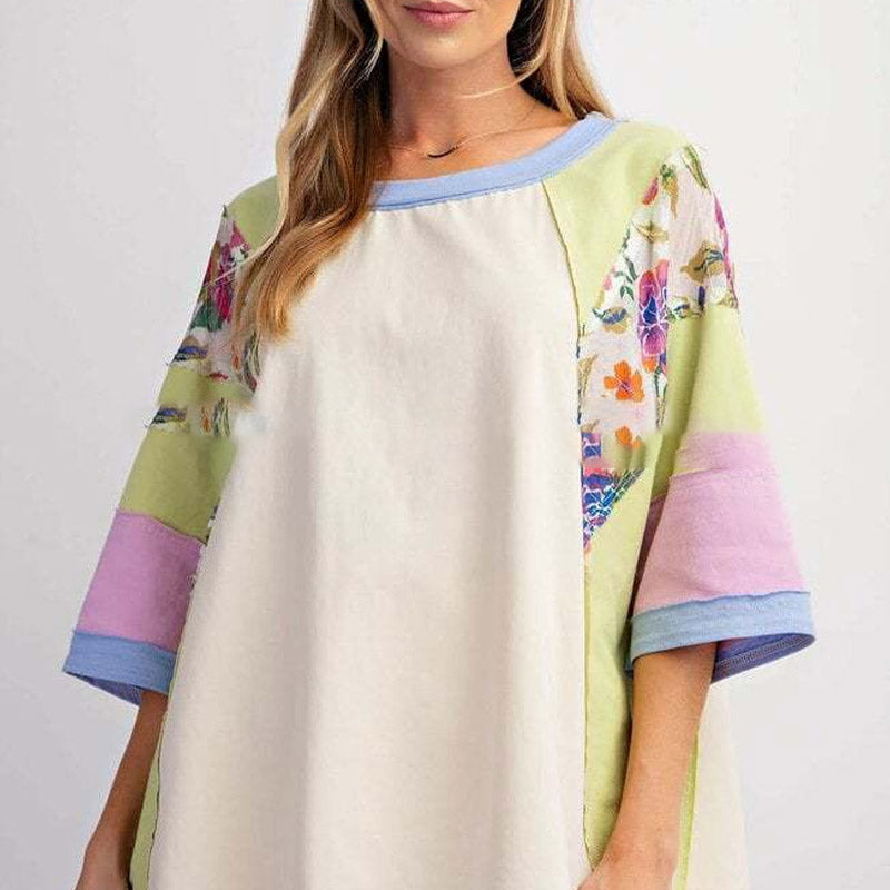 Women's Batwing 3/4 Sleeve Stripe Patchwork Blouse
