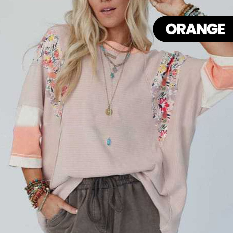 Women's Batwing 3/4 Sleeve Stripe Patchwork Blouse