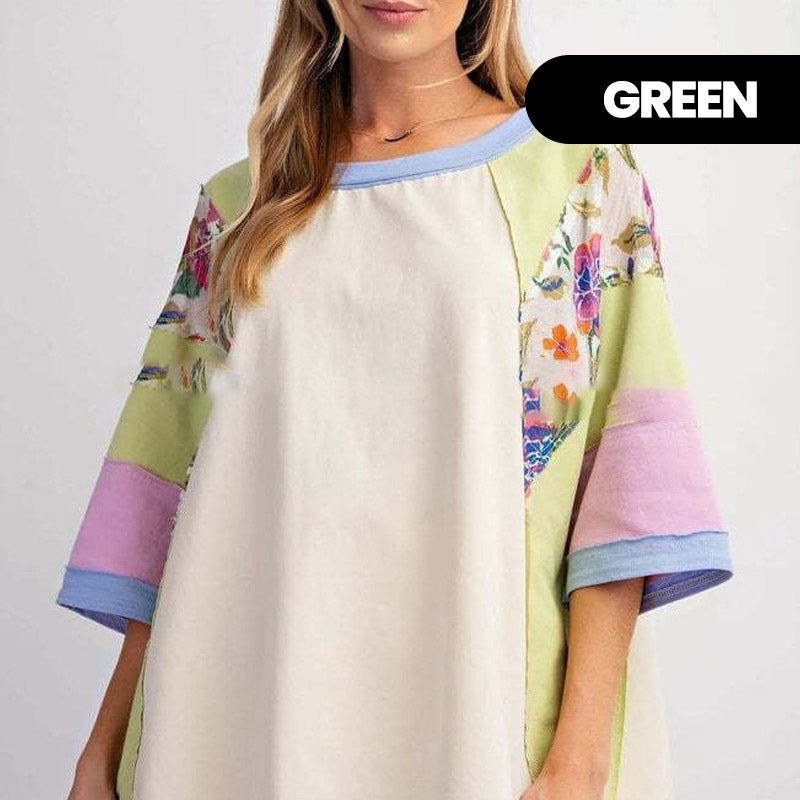 Women's Batwing 3/4 Sleeve Stripe Patchwork Blouse