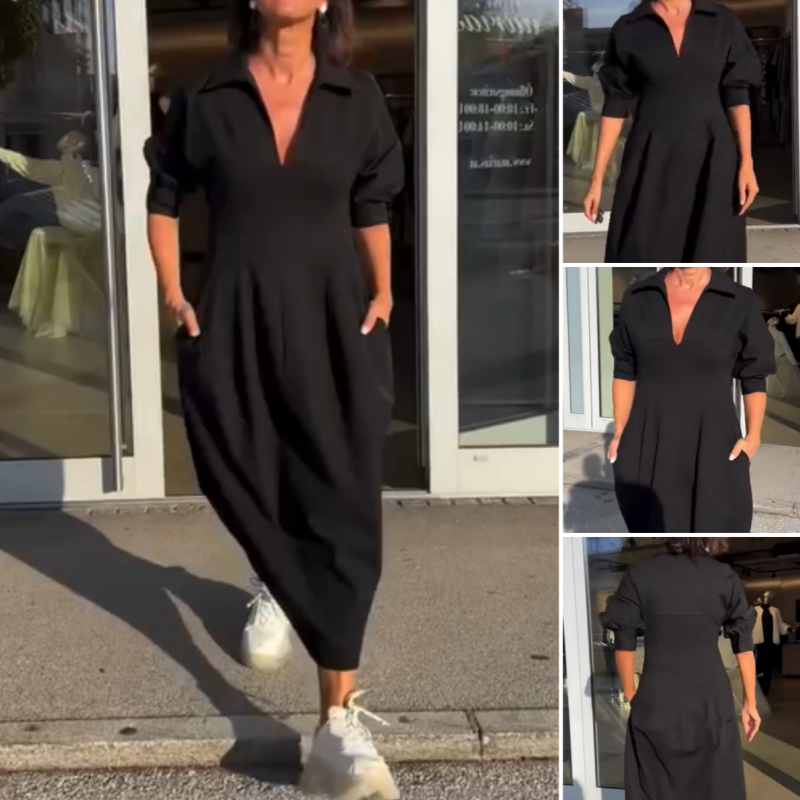 🔥Hot Sale🔥Women's V-Neck Lapel Waist Midi Dress - Stylish for Spring! 🌸