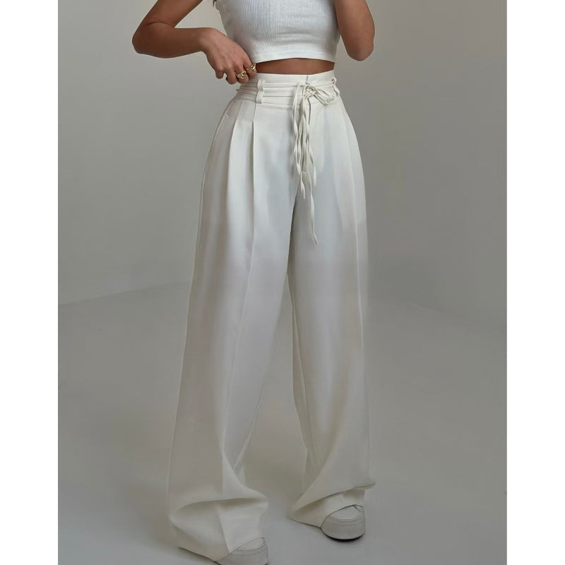 Women’s Solid Color High-Waist Straight-Leg Pants