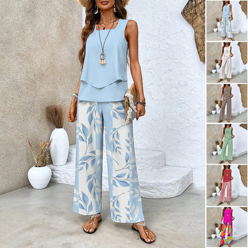 🔥 Hot Sale 49% OFF! 🌺 Women’s Trendy Print 2-Piece Outfit – Sleeveless Top & Pants Combo!"