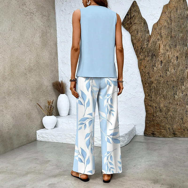 🔥 Hot Sale 49% OFF! 🌺 Women’s Trendy Print 2-Piece Outfit – Sleeveless Top & Pants Combo!"