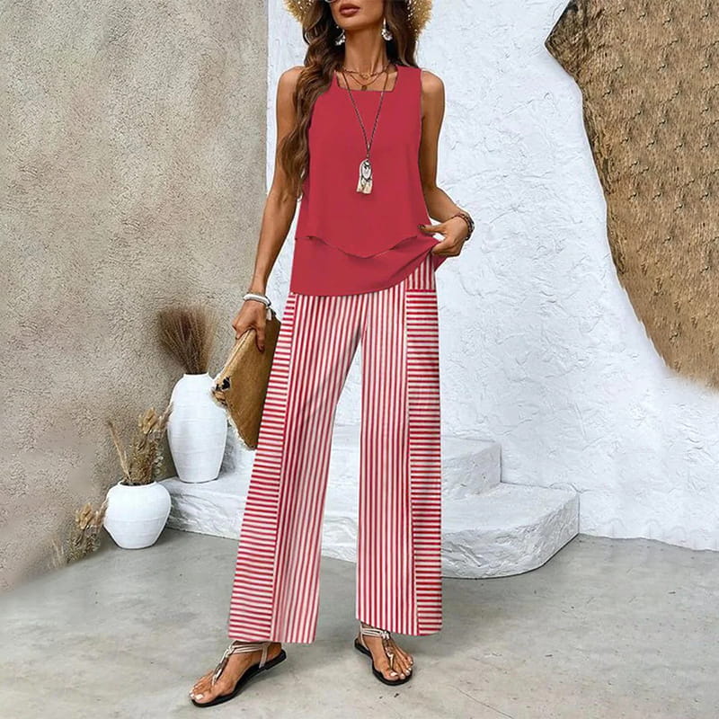 🔥 Hot Sale 49% OFF! 🌺 Women’s Trendy Print 2-Piece Outfit – Sleeveless Top & Pants Combo!"