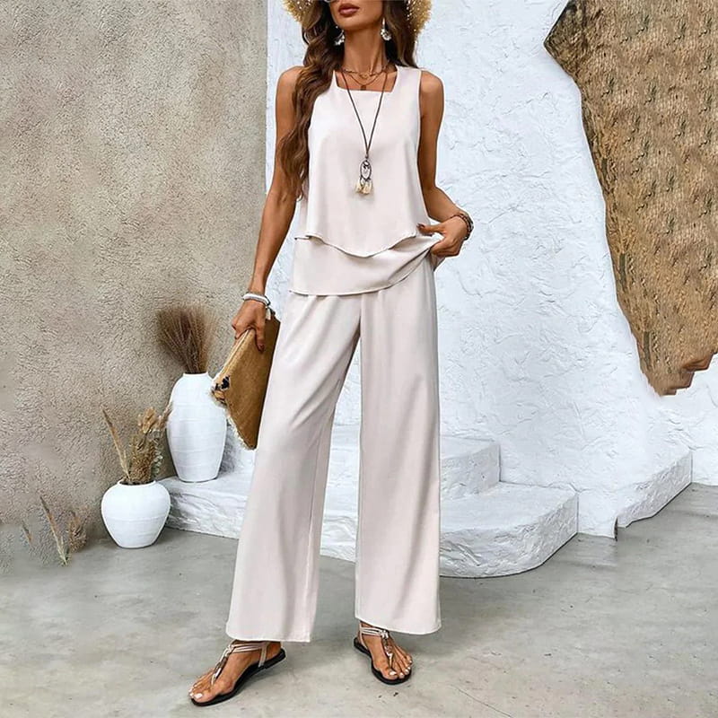 🔥 Hot Sale 49% OFF! 🌺 Women’s Trendy Print 2-Piece Outfit – Sleeveless Top & Pants Combo!"