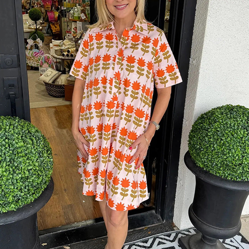 Women’s Vintage Floral Print Short Sleeve Dress