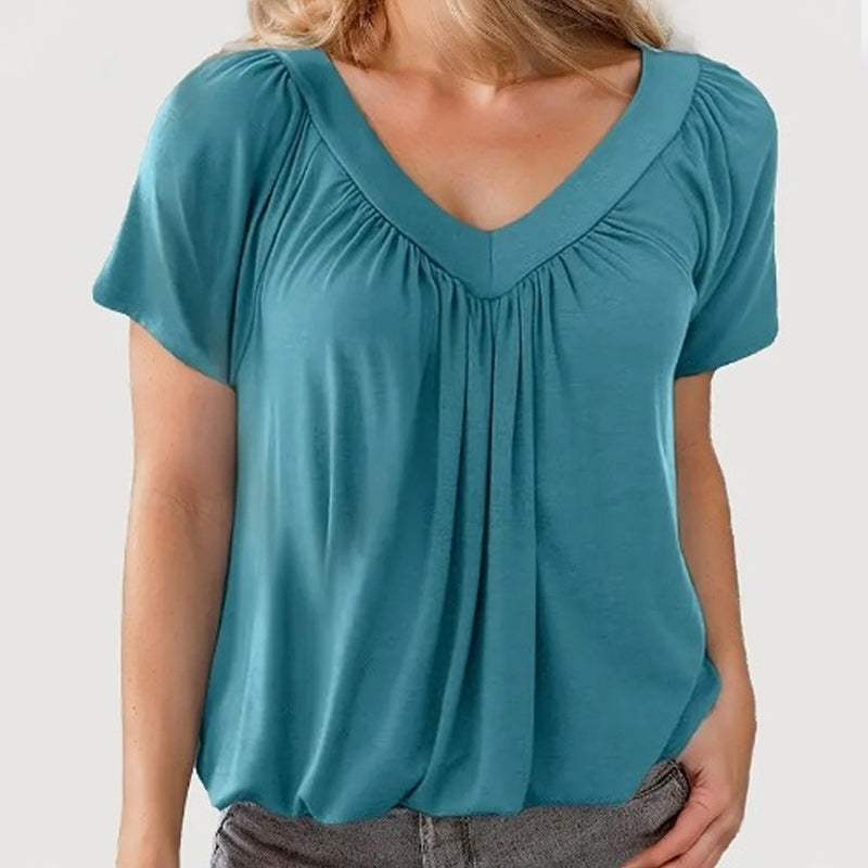 🎉Buy 2, get extra 10% off!-Women's Casual Pleated V-Neck Short-Sleeve Top