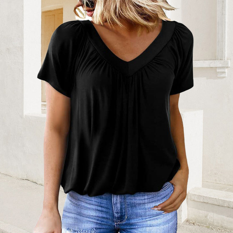 🎉Buy 2, get extra 10% off!-Women's Casual Pleated V-Neck Short-Sleeve Top