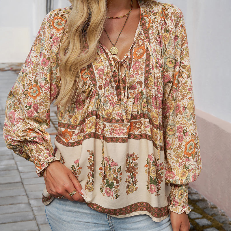 💖LAST DAY SALE 50% OFF💖Women's Fashion Printed v-Neck Long Sleeve Shirt