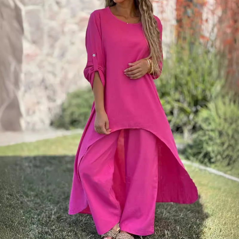 Women's Casual Irregular Long-Sleeve Top & Pants Sets