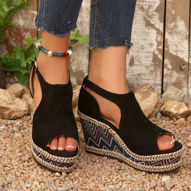 Women's Platform Buckle Strap Peep Toe Sandals