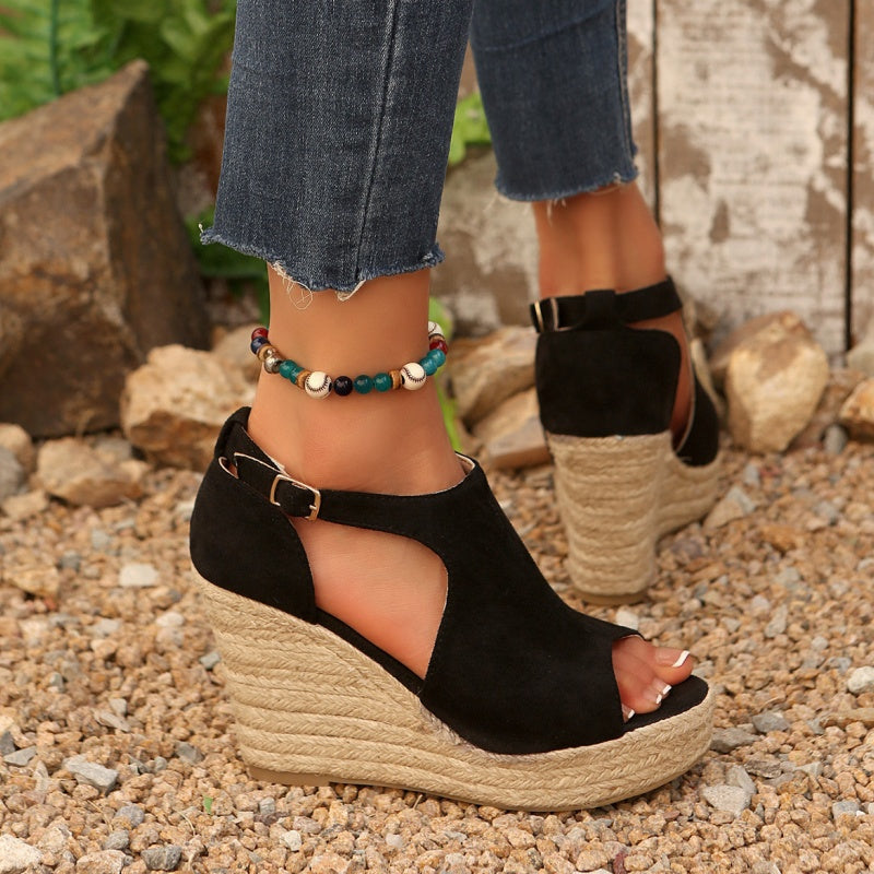 Women's Platform Buckle Strap Peep Toe Sandals