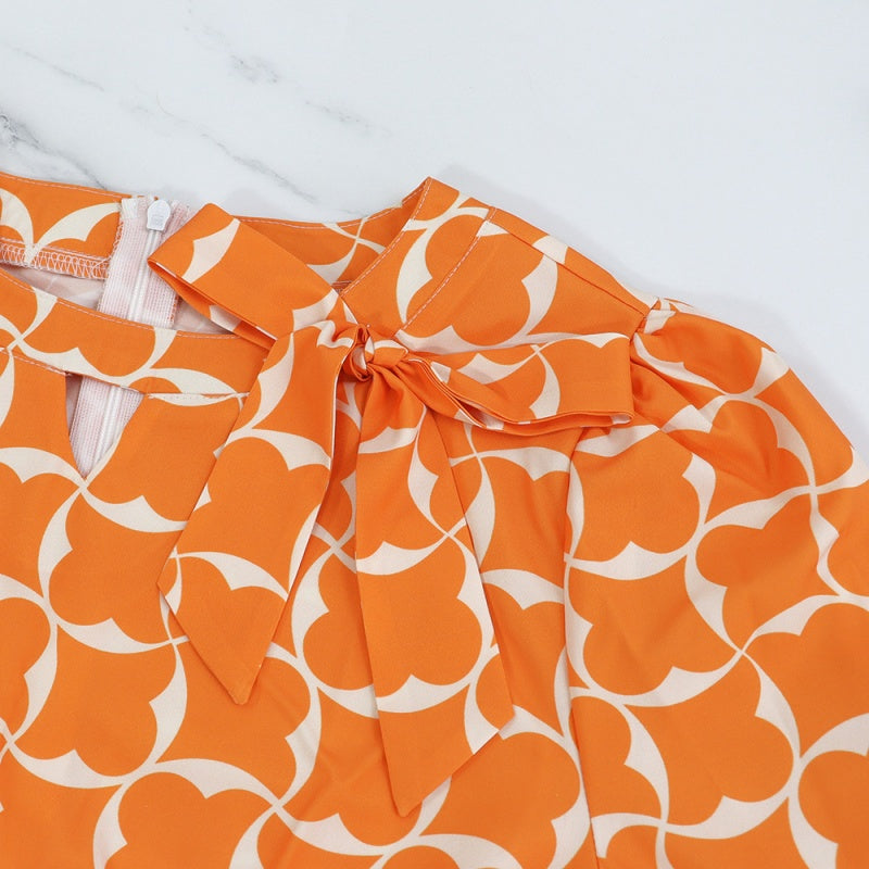 💕Limited Time 50% Off💕Women’s Trendy Orange Printed Dress with 3/4 Sleeves