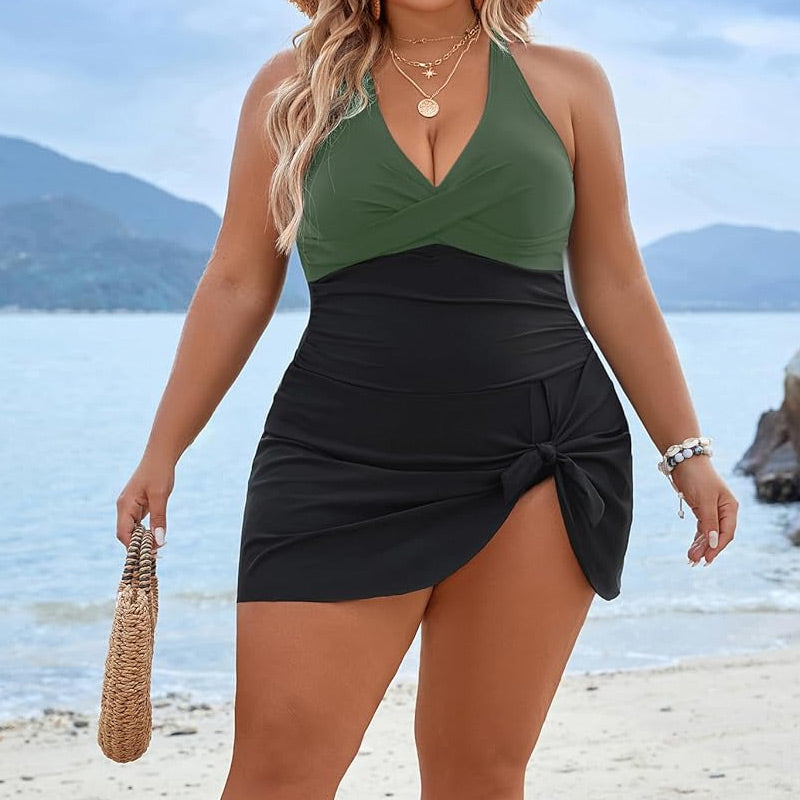 🎉Last Day Sale 49% OFF🩱Women's Plus Size Halter Neck One Piece Swimsuit
