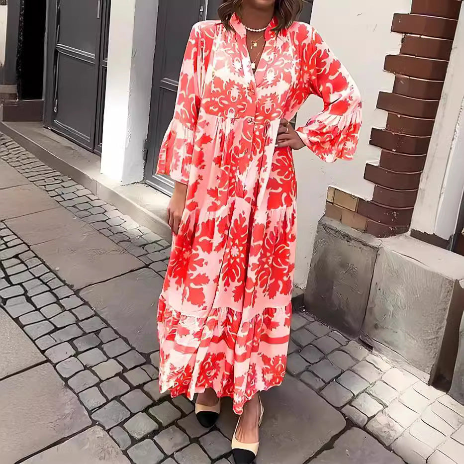 🌷Mother's Day Hot Sale 50% OFF🌸 Bohemian printed V-Neck maxi dress