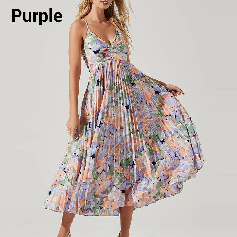 Women's Fashion V-Neck Sleeveless Printed Dresses