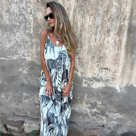 Women's Printed Spaghetti Strap Backless Dress