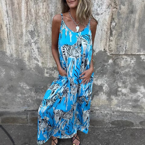 Women's Printed Spaghetti Strap Backless Dress