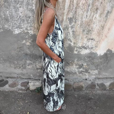 Women's Printed Spaghetti Strap Backless Dress