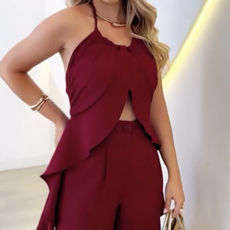 Women's Backless Top & Loose Wide Leg Pants Set
