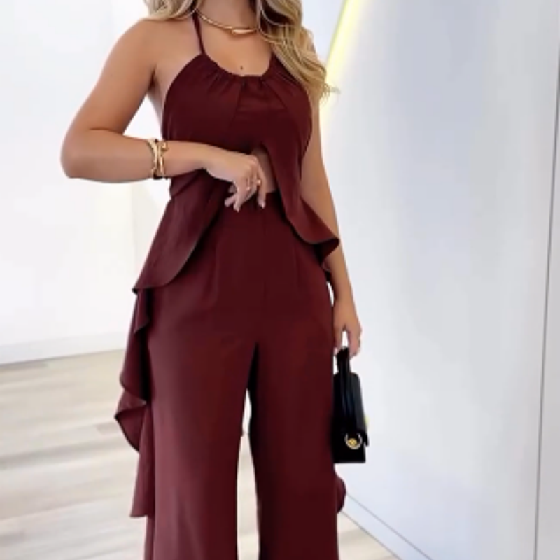 Women's Backless Top & Loose Wide Leg Pants Set