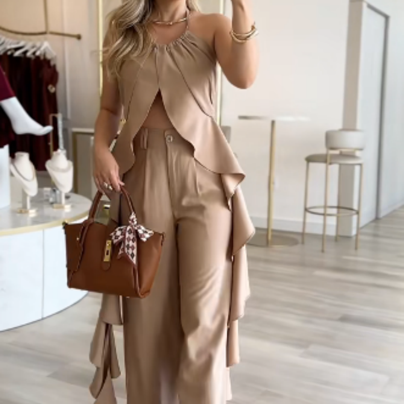 Women's Backless Top & Loose Wide Leg Pants Set