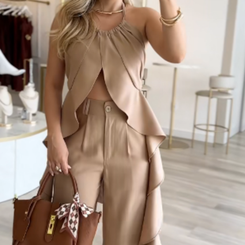 Women's Backless Top & Loose Wide Leg Pants Set