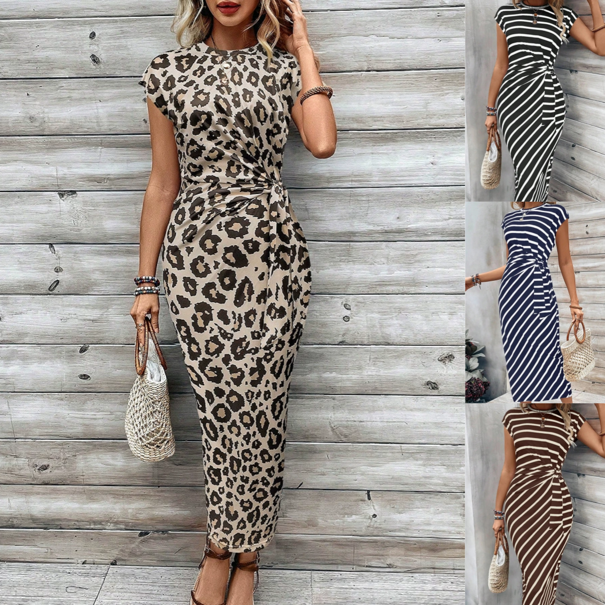 Women's Striped Tie Waist Dress