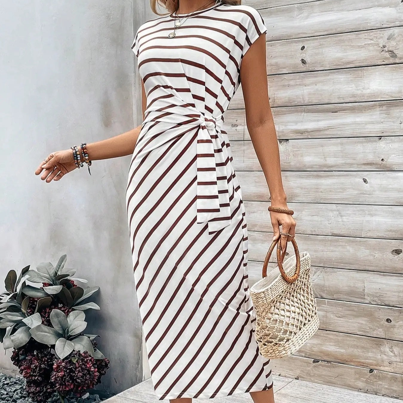 Women's Striped Tie Waist Dress