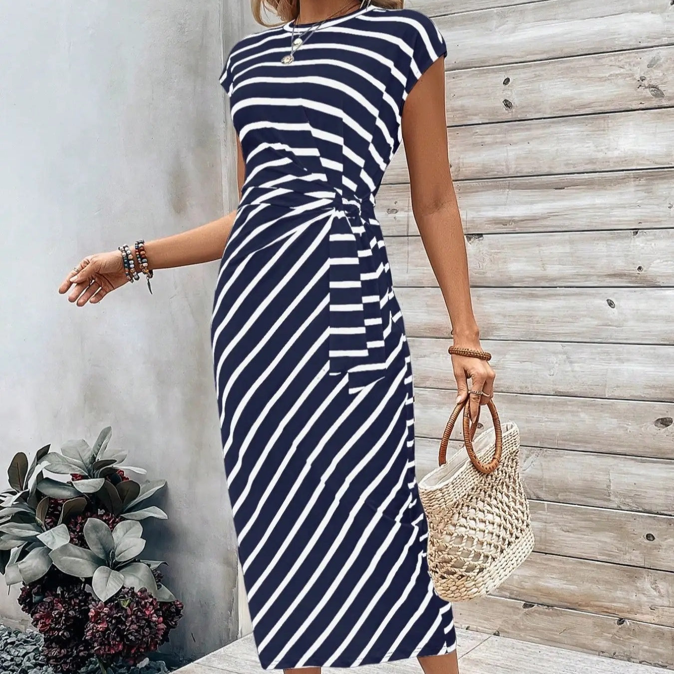 Women's Striped Tie Waist Dress
