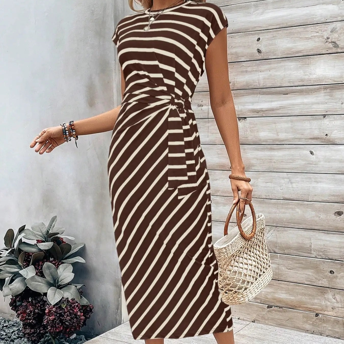 Women's Striped Tie Waist Dress