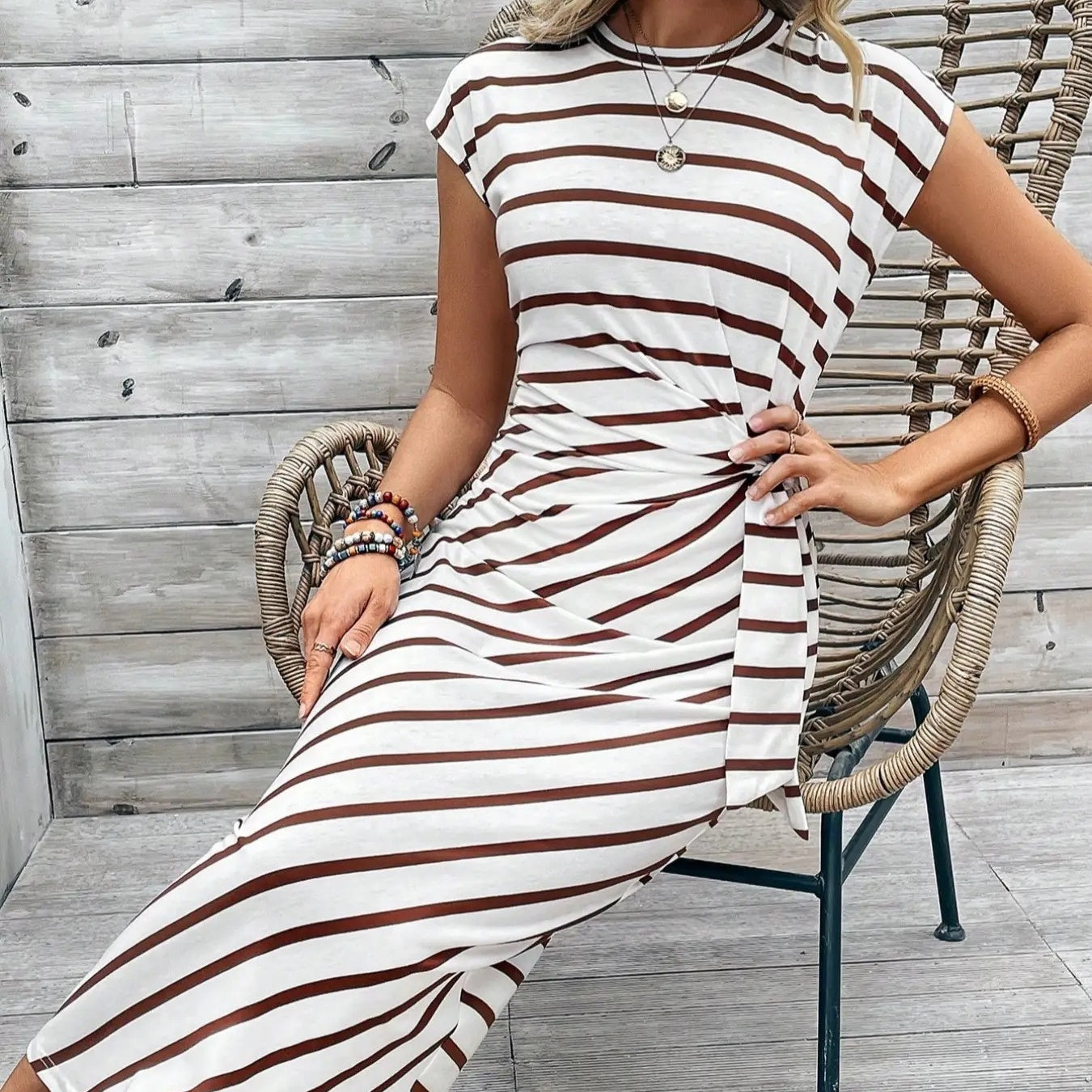 Women's Striped Tie Waist Dress
