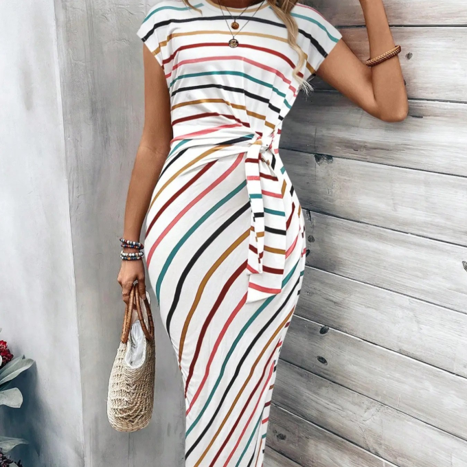 Women's Striped Tie Waist Dress