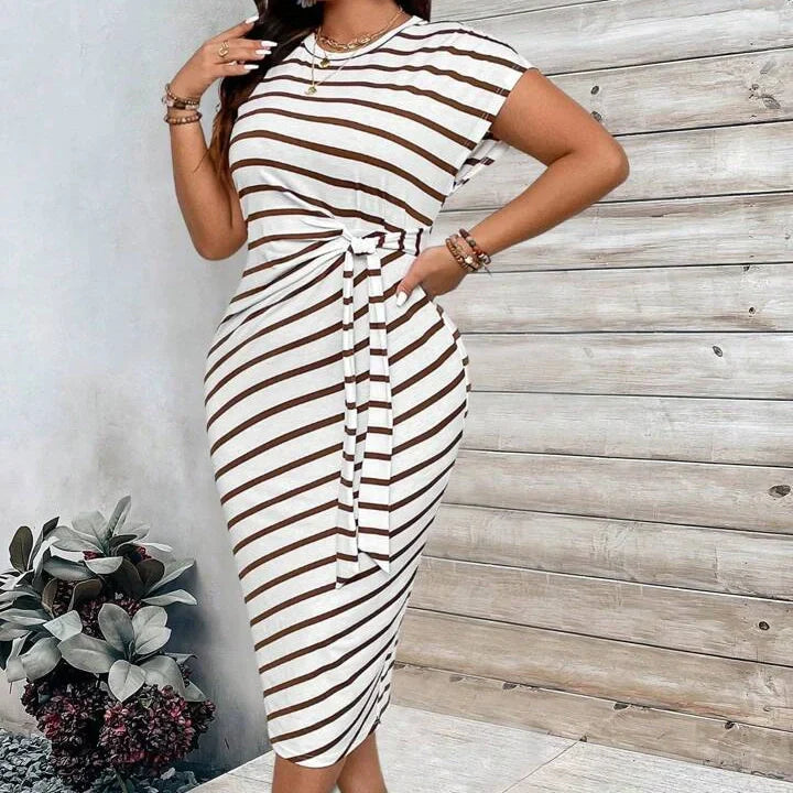 Women's Striped Tie Waist Dress