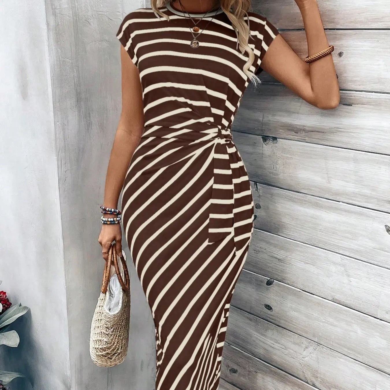 Women's Striped Tie Waist Dress