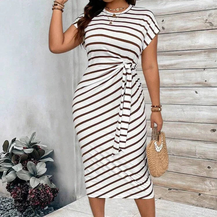 Women's Striped Tie Waist Dress
