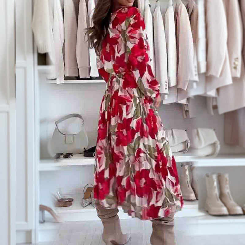 Women's Floral Print Pleated Dress with Slit