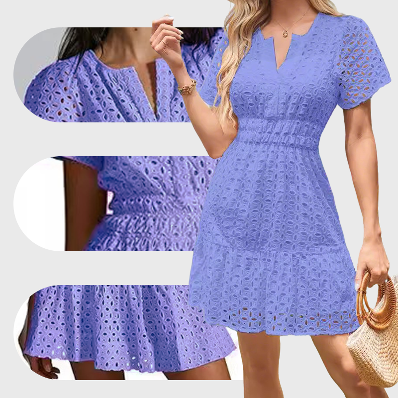 Women's V-Neck Short Sleeve Hollow Out Dress