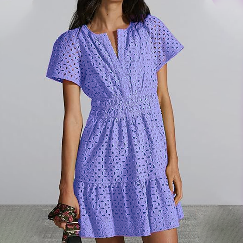 Women's V-Neck Short Sleeve Hollow Out Dress