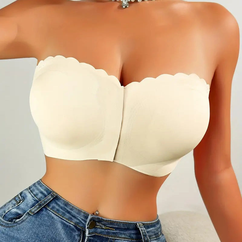 Seamless Front Closure Strapless Bandeau Bra – Comfort & Support All Day! 💖