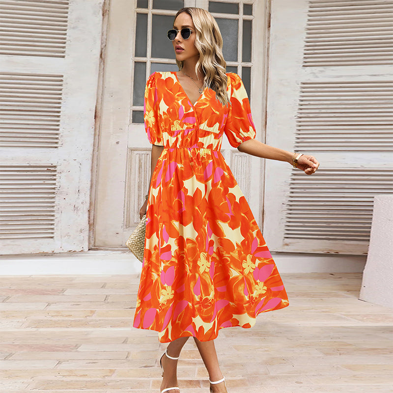 💖Last Day Sale 50% Off💖Women's V-neck Printed Casual Dress