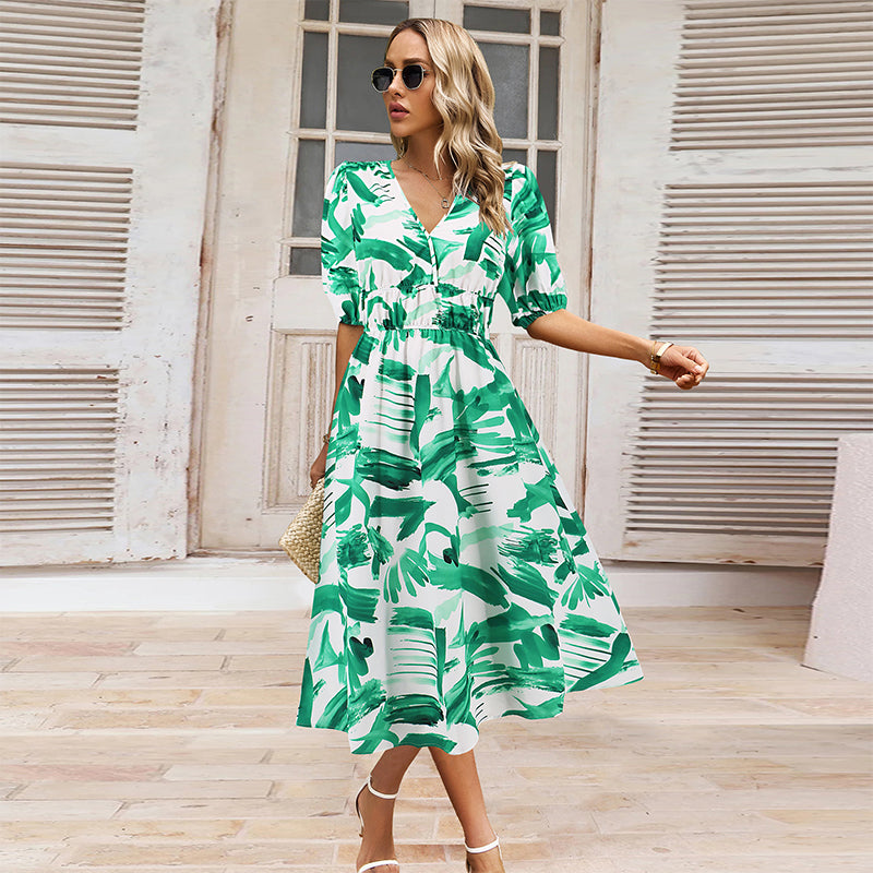 💖Last Day Sale 50% Off💖Women's V-neck Printed Casual Dress